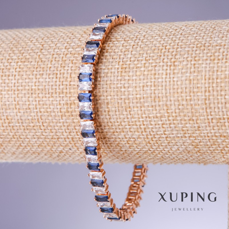 Xuping Bracelet with Blue Cz Cubes "Sapphire", 7mm thick, 18-20cm length, 18K gold plating