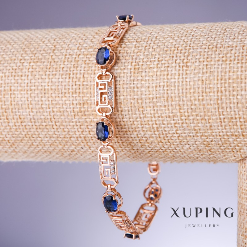 Xuping Bracelet with Blue Zirconia "Sapphire", 8mm thick, length 18-20cm, 18K gold plated