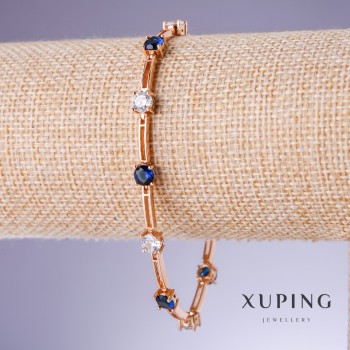 Bracelet Xuping with blue zirconia "Sapphire", 5mm thick, length 18-20cm 18K gold plating