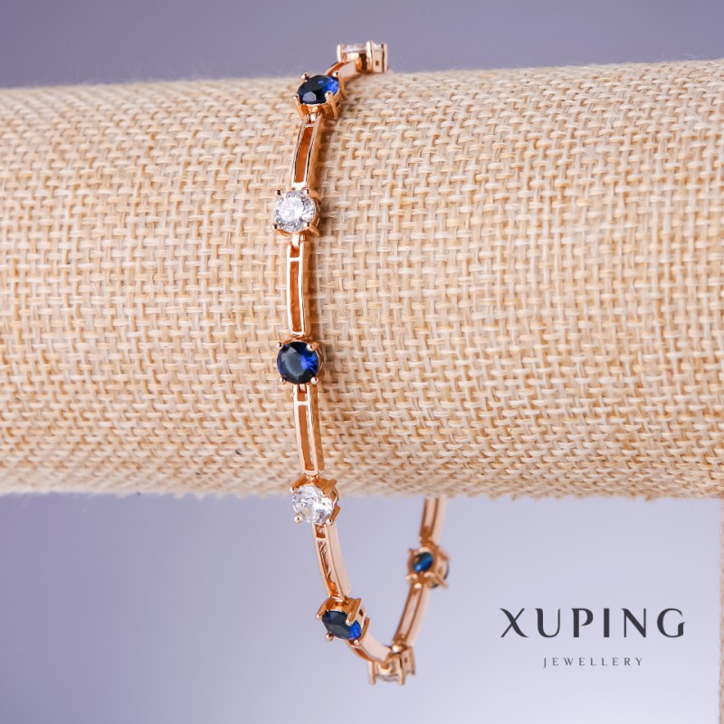 Bracelet Xuping with blue zirconia "Sapphire", 5mm thick, length 18-20cm 18K gold plating
