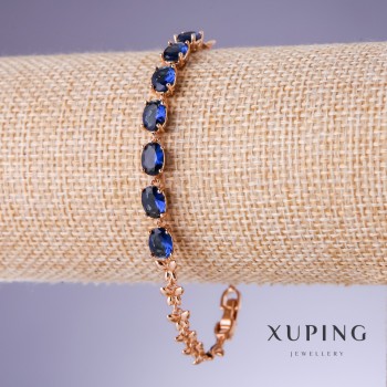 Xuping bracelet with blue cubic zirconia "Sapphire", 5mm thickness, length 17.5–19.5 cm, 18K gold plated