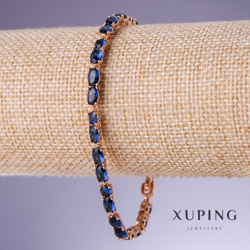 Xuping Bracelet with Blue Zirconias "Sapphire", 5mm width, 18-21cm length, 18K gold plated