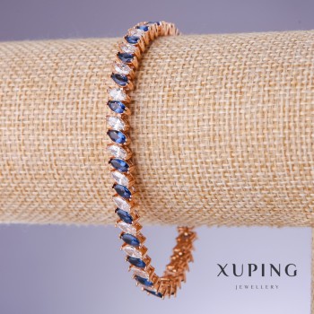 Xuping Bracelet with Blue Zirconia "Sapphire", 7mm thickness, 17-19cm length, 18K gold plated