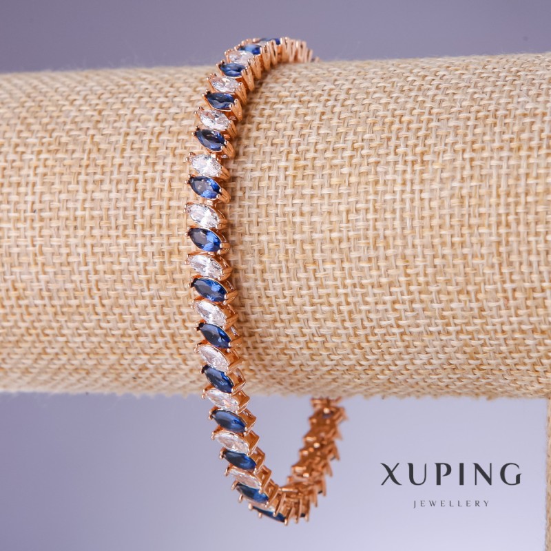 Xuping Bracelet with Blue Zirconia "Sapphire", 7mm thickness, 17-19cm length, 18K gold plated