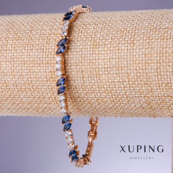 Xuping Bracelet with Blue Cubic Zirconia "Sapphire", 5mm thickness, length 19-21cm, 18K gold-plated