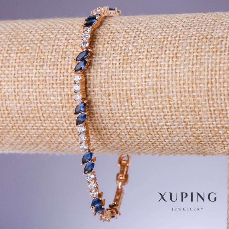 Xuping Bracelet with Blue Cubic Zirconia "Sapphire", 5mm thickness, length 19-21cm, 18K gold-plated