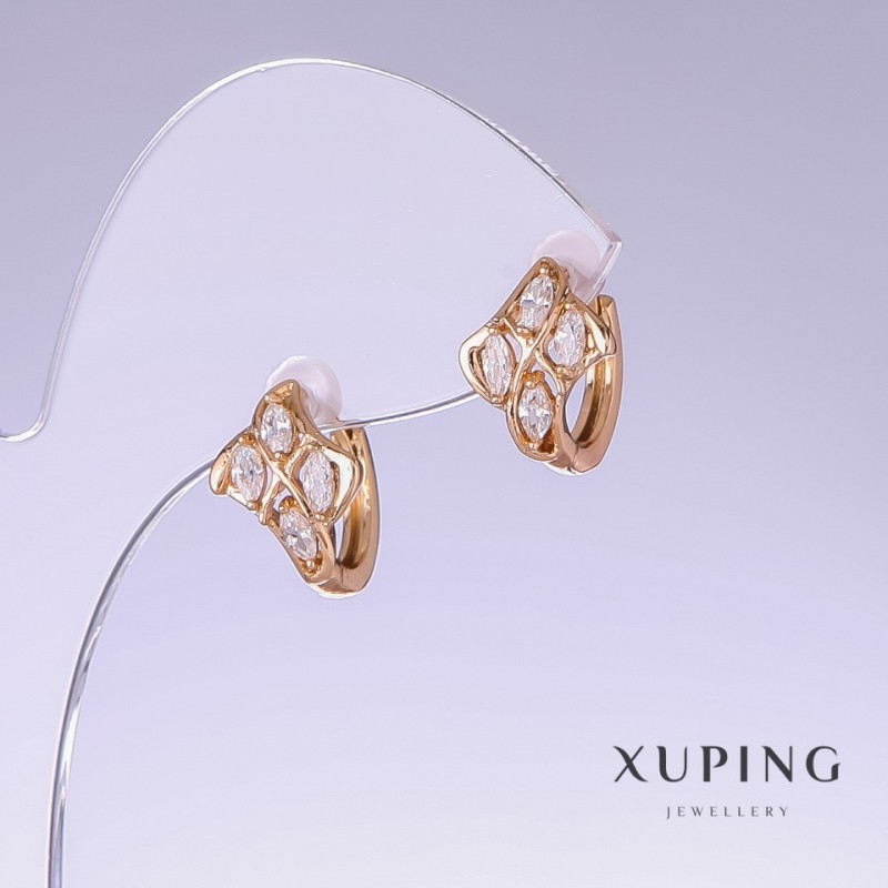 Xuping Earrings with White Zircon, length 13mm, thickness 9mm, 18K Gold Plating