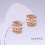 Xuping Earrings - Sprigs with White Zircon, length 15mm, thickness 9mm, 18K Gold Plating