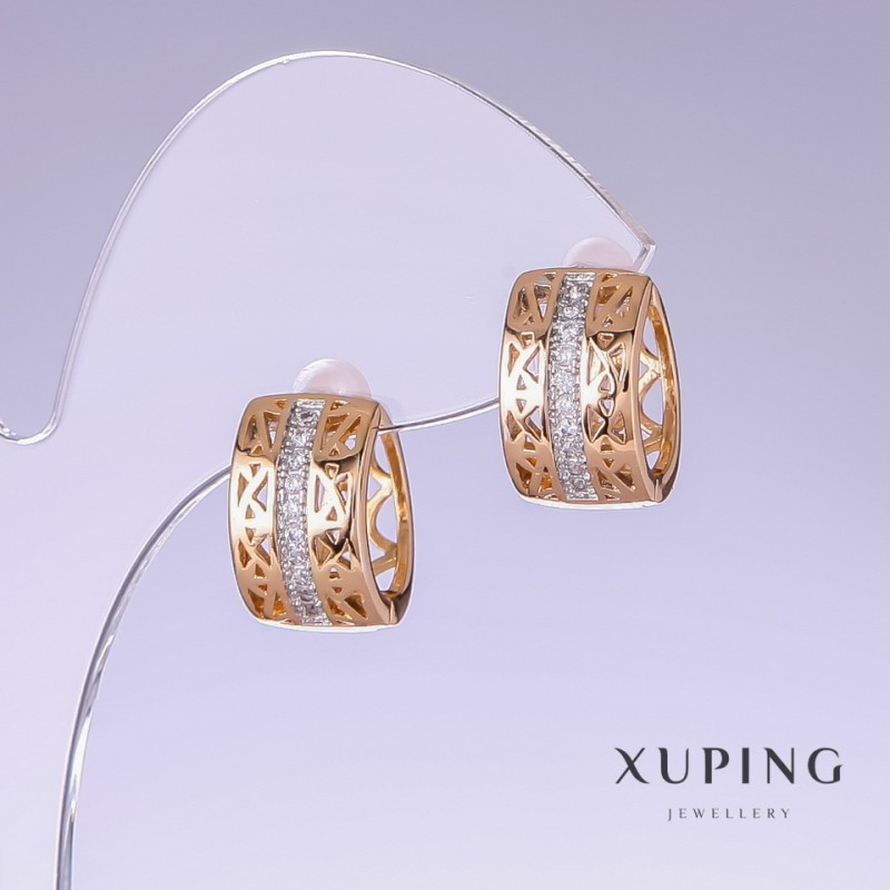 Xuping Earrings with White Crystals, Length 15mm, Width 8mm, 18K Gold Plating