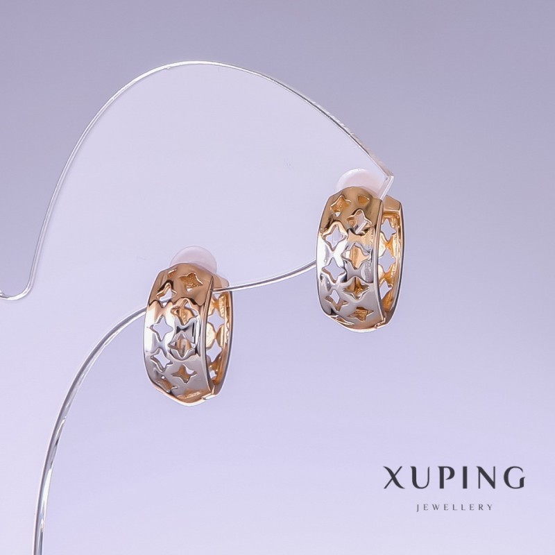 Earrings Xuping, length 15mm, thickness 6mm rhodium, 18k gold plating