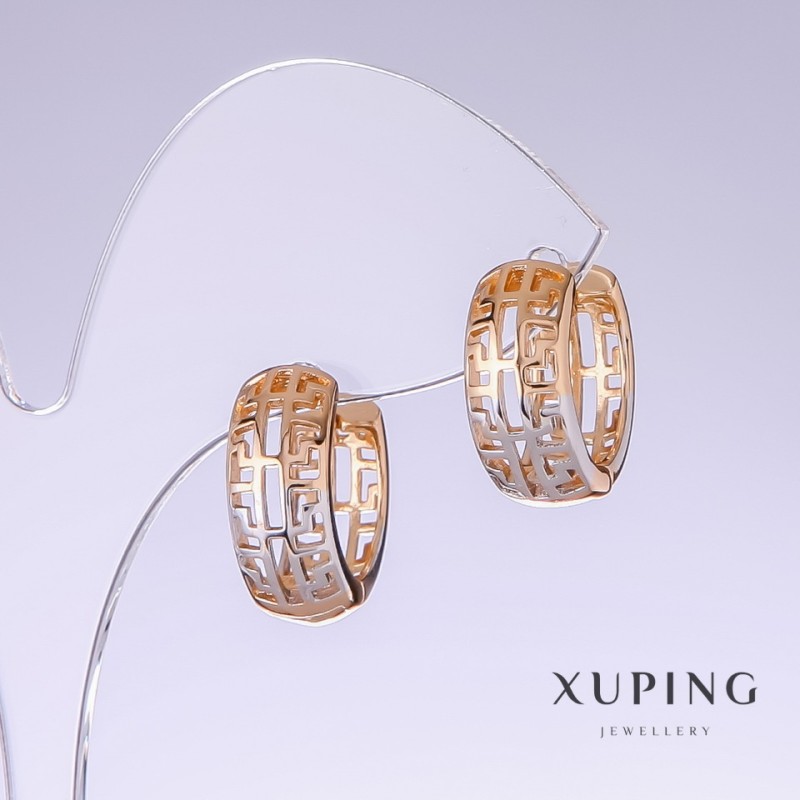Earrings Xuping, length 17mm, thickness 7mm, rhodium-plated, 18k gold vermeil