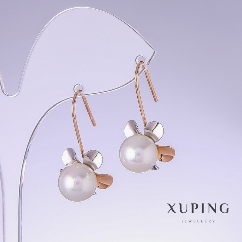 Xuping Earrings with Macau Pearls Flowers in 18K Gold Plating, length 30mm, thickness 15mm