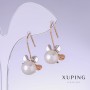 Xuping Earrings with Macau Pearls Flowers in 18K Gold Plating, length 30mm, thickness 15mm