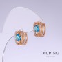 Earrings Xuping with Blue Zircon "Topaz", length 13mm, thickness 7mm 18k plating