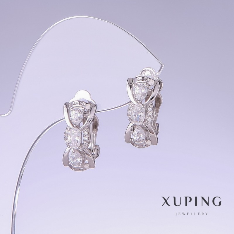 Xuping Earrings with white zircon, length 17mm, thickness 8mm Rhodium