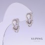 Xuping Earrings with White Zircon, 17mm length, 9mm width, rhodium