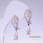 Earrings Xuping with white zircon, length 32mm, thickness 10mm rhodium