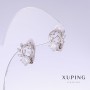 Xuping Earrings with White Zirconia, length 14mm, thickness 10mm Rhodium-plated