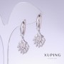 Xuping Earrings with White Zirconia, 35mm Length, 14mm Thickness, Rhodium Plated