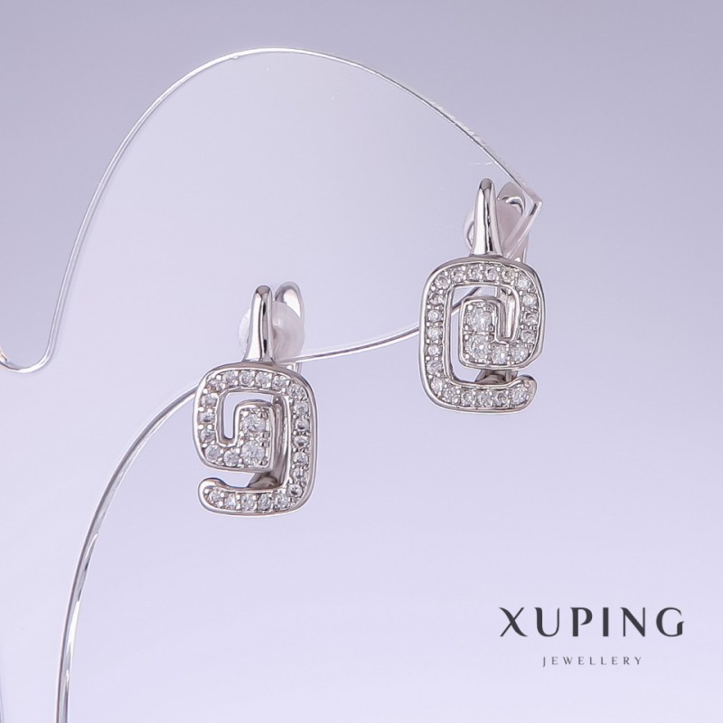 Earrings Xuping with White Cz Stones, length 17mm, thickness 9mm Rhodium plated