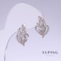 Xuping Earrings with White Crystals, length 19mm, thickness 12mm, Rhodium Plated