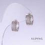 Earrings Xuping with white pavé, length 15mm, thickness 6mm rhodium plated
