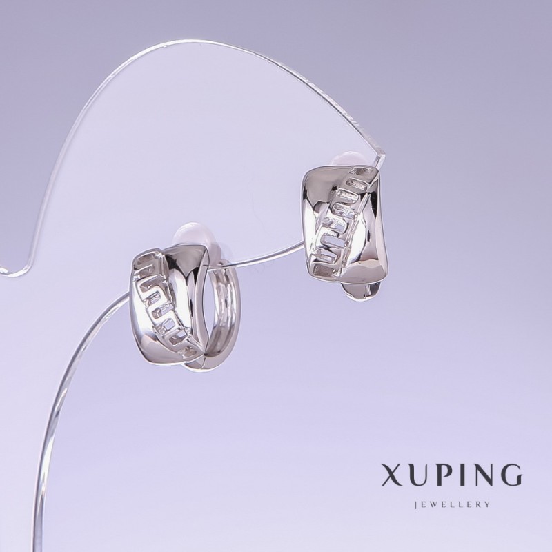 Earrings Xuping, length 14mm, thickness 8mm, rhodium-plated