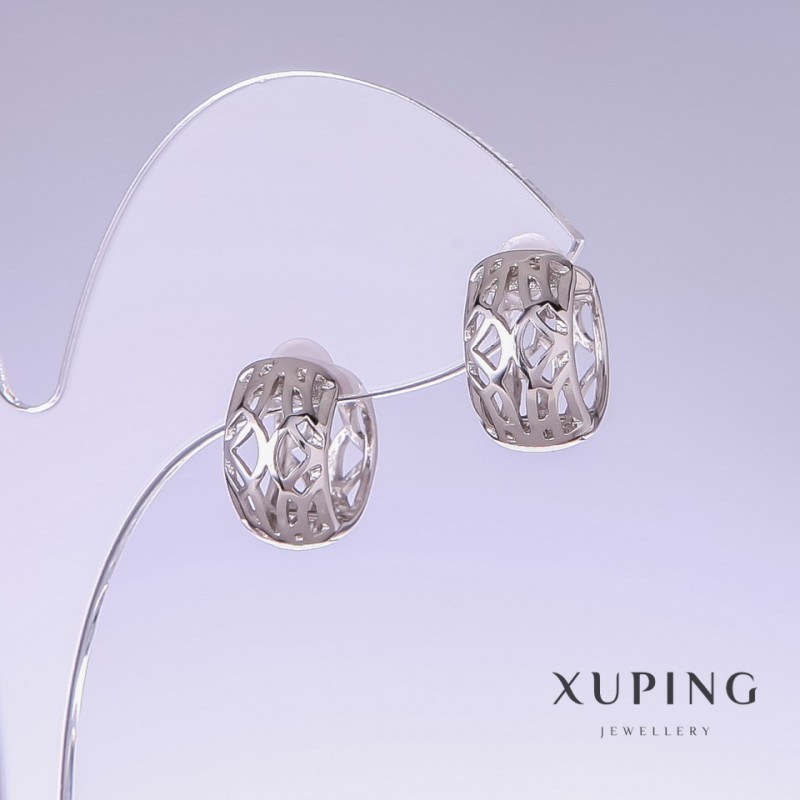 Earrings Xuping, length 14mm, thickness 8mm rhodium-plated
