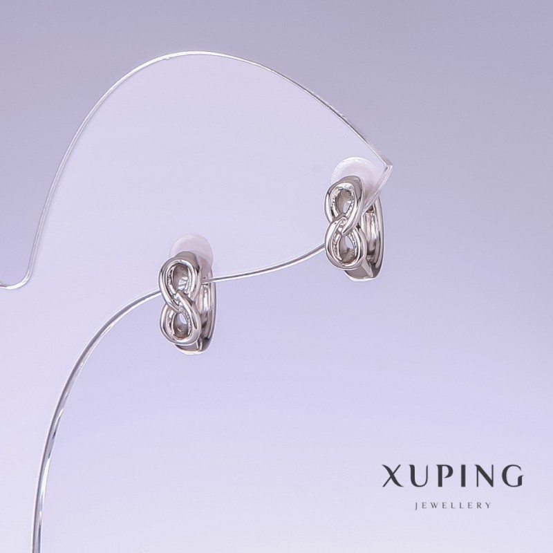 Xuping Earrings, 12mm length, 4mm thickness, rhodium-plated