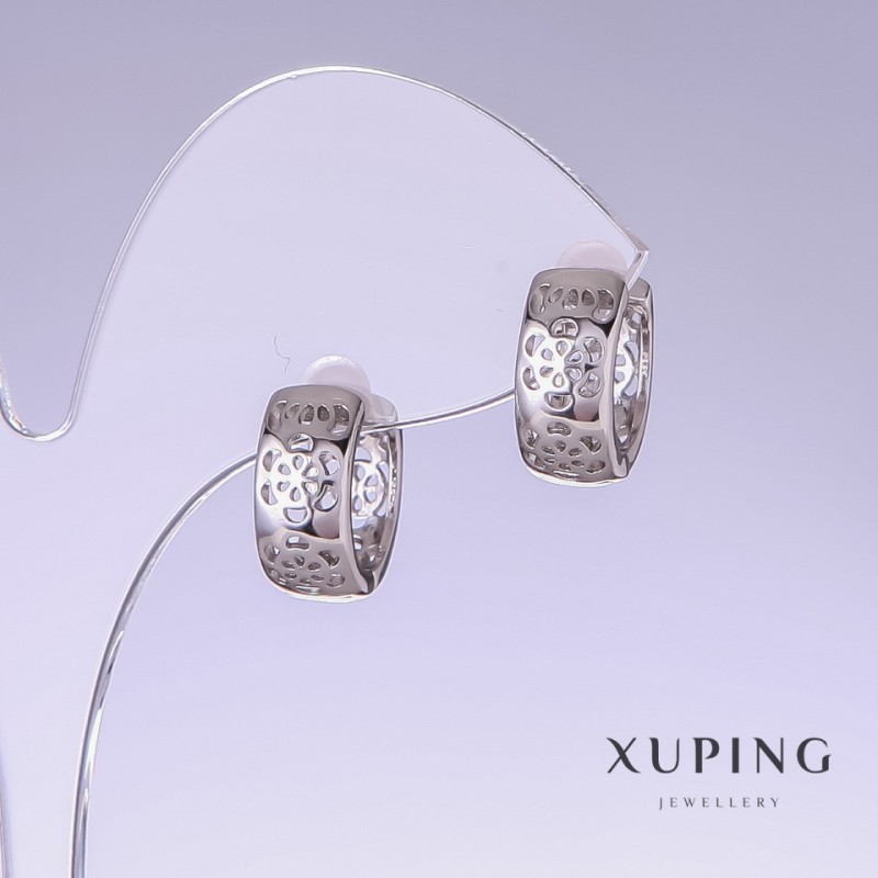Xuping Earrings, length 14mm, thickness 6mm, rhodium-plated