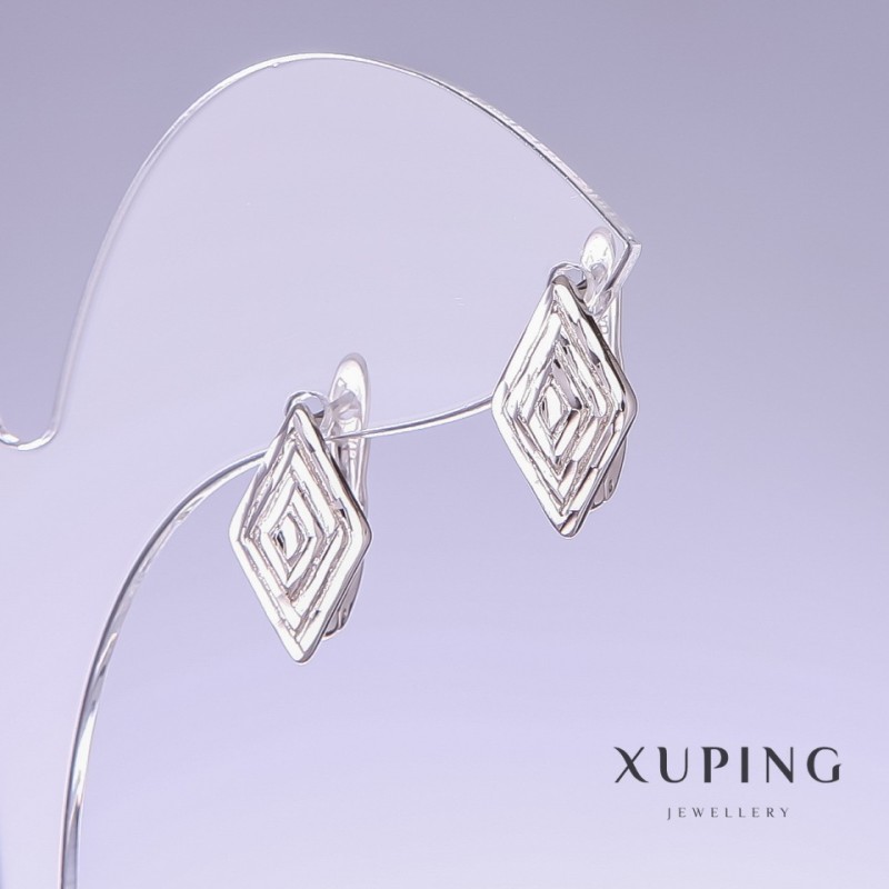 Xuping Earrings, length 16mm, thickness 9mm, rhodium