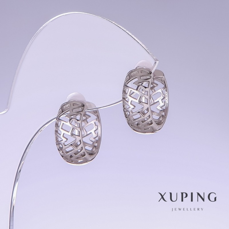 Earrings Xuping, length 16mm, thickness 7mm rhodium plated