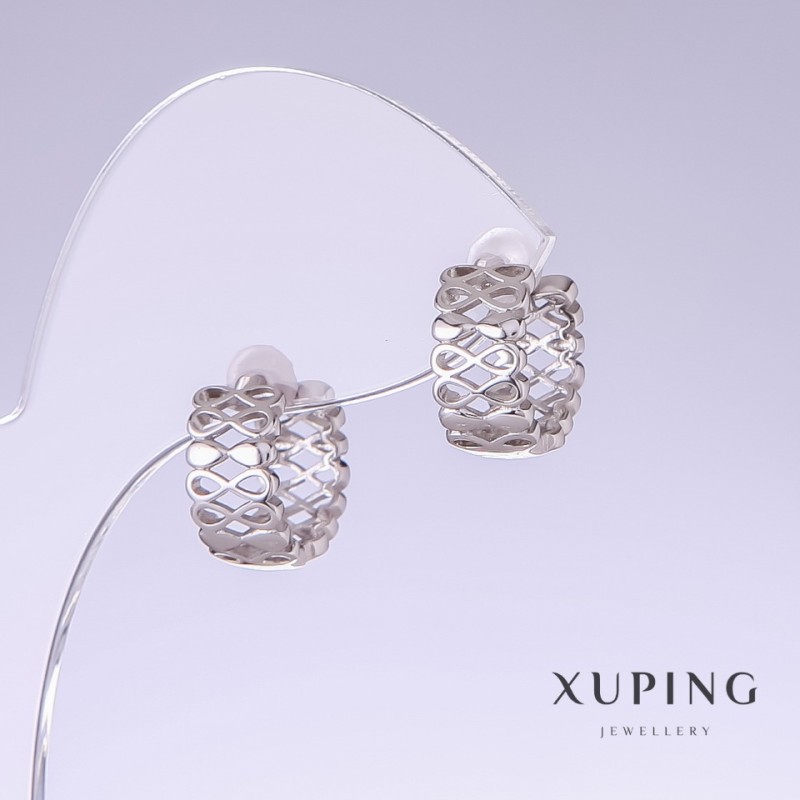 Xuping Earrings, length 13mm, thickness 7mm, rhodium-plated