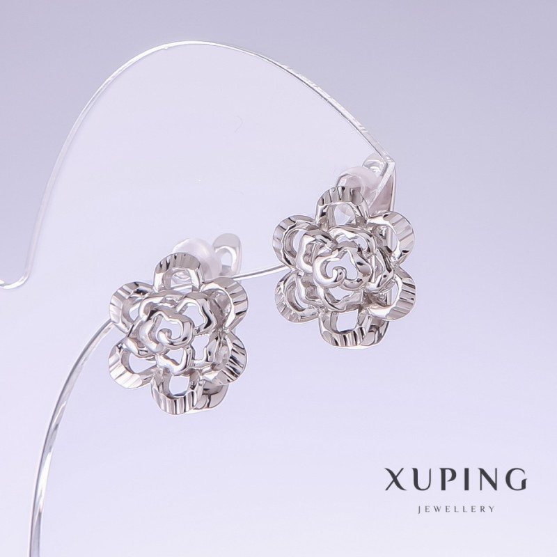 Xuping Earrings, length 15mm, thickness 14mm, rhodium plated