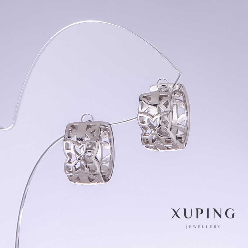 Earrings Xuping, length 15mm, thickness 8mm, rhodium-plated