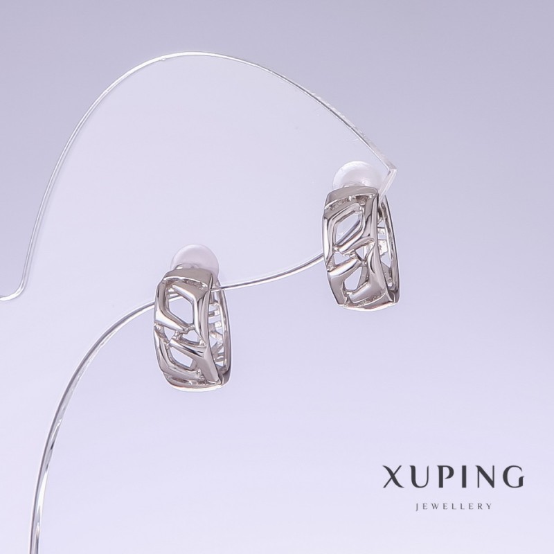 Earrings Xuping, length 12mm, thickness 5mm, rhodium plated