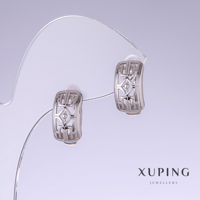 Xuping Earrings, length 15mm, thickness 8mm, rhodium-plated