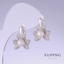 Xuping Earrings with Mallorca Pearls, 18mm length, 14mm thickness, rhodium plating