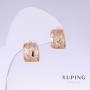 Earrings Xuping with White Rhinestones, length 13mm, thickness 8mm, 18k Gold Plating