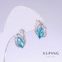 Xuping Earrings with Blue Zircon Turquoise, length 17mm, thickness 10mm rhodium