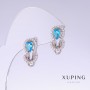 Xuping Earrings with Blue Zircon Turquoise, 17mm length, 10mm thickness, rhodium-plated