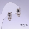 Xuping Earrings with Black Cz, length 17mm, thickness 9mm, rhodium plated