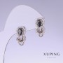 Xuping Earrings with Black Cz, length 17mm, thickness 9mm, rhodium plated