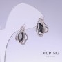 Earrings Xuping with black czs, length 16mm, thickness 11mm rhodium-plated