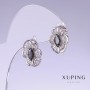 Earrings Xuping with black CZs, length 17mm, thickness 12mm Rhodium-plated
