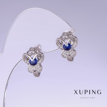 Xuping Earrings 'Butterflies' with blue cubic zirconia, length 15mm, thickness 11mm rhodium</name