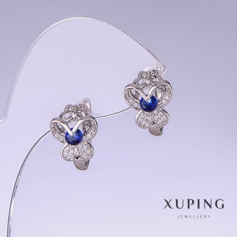 Xuping Earrings 'Butterflies' with blue cubic zirconia, length 15mm, thickness 11mm rhodium</name