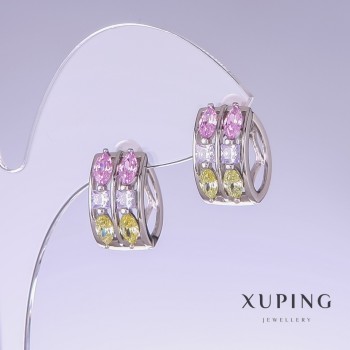 Xuping Earrings with Multicoloured Cubic Zirconia, length 11mm, thickness 10mm Rhodium