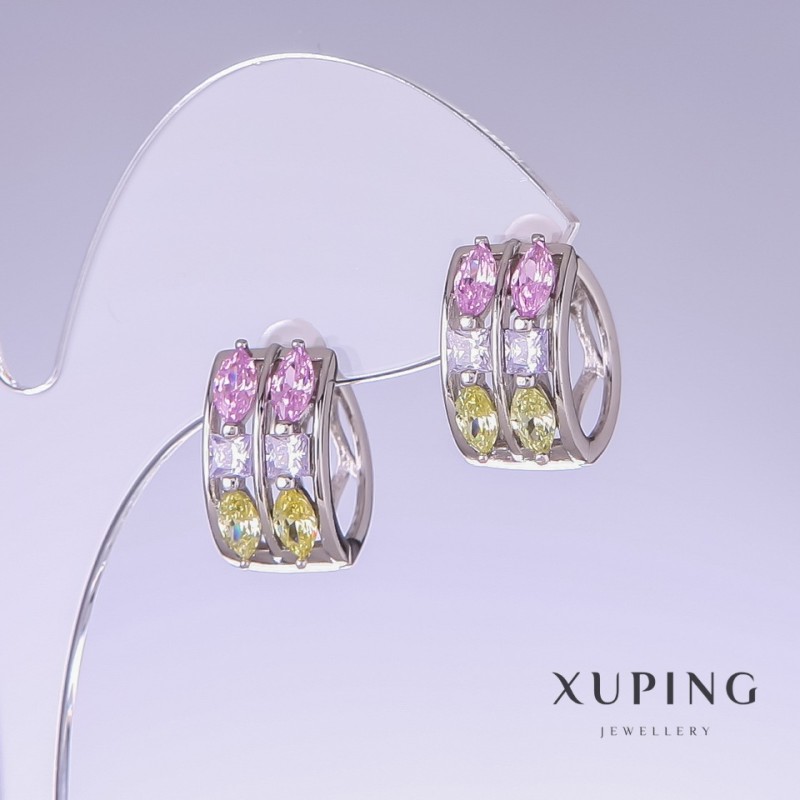 Xuping Earrings with Multicoloured Cubic Zirconia, length 11mm, thickness 10mm Rhodium