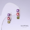 Xuping earrings with multicoloured CZs, length 18mm, thickness 5mm rhodium